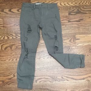 olive/ army green distressed skinny jeans